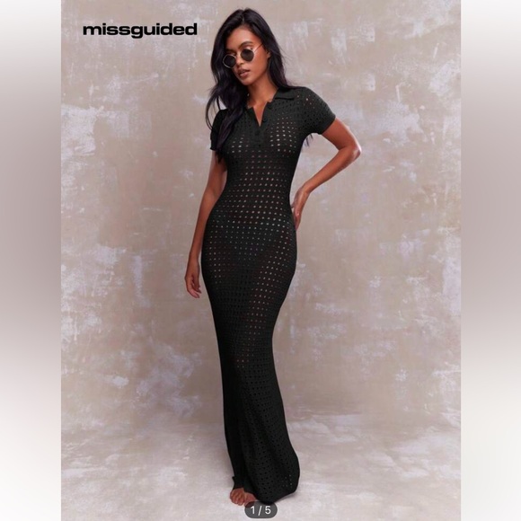 Missguided Dresses & Skirts - MISSGUIDED Mesh Crochet Buttoned Shirt Maxi Dress